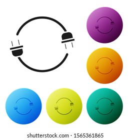 Black Electric plug icon isolated on white background. Concept of connection and disconnection of the electricity. Set icons colorful circle buttons. Vector Illustration