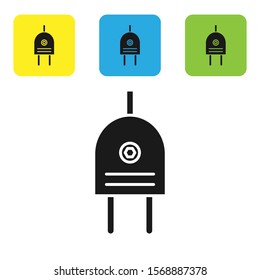 Black Electric plug icon isolated on white background. Concept of connection and disconnection of the electricity. Set icons colorful square buttons. Vector Illustration