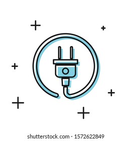 Black Electric plug icon isolated on white background. Concept of connection and disconnection of the electricity.  Vector Illustration