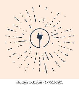Schwarzes Elektrisches Plug-Symbol einzeln auf beigem Hintergrund. Konzept des Anschlusses und des Abbaus des Stroms. Abstrakte Kreis Zufallspunkte. Vektorgrafik