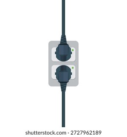 Plugue elétrico preto com um cabo conector e fio isolado em um fundo branco para equipamento de tecnologia e conexão de eletricidade