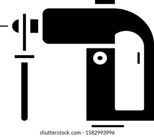 Black Electric rotary hammer drill machine icon isolated on white background. Working tool for construction, finishing, repair work.  Vector Illustration