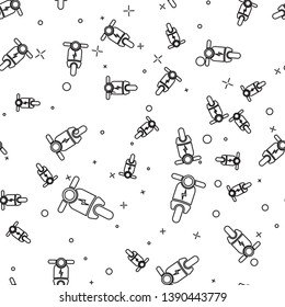 Black Electric scooter icon isolated seamless pattern on white background. Vector Illustration