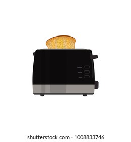 Black electric toaster on a white background. There is also a toast on the picture. Vector illustration.