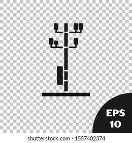 Black Electric tower used to support an overhead power line icon isolated on transparent background. High voltage power pole line.  Vector Illustration