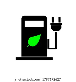 Black Electric vehicle charging icon, flat vector.