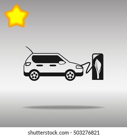 black electric vehicle charging station Icon button logo symbol concept high quality on the gray background