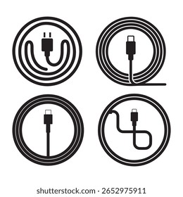 Black electrical cables and connectors in circular frames white cord