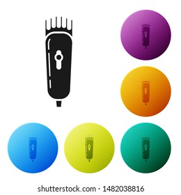 Black Electrical hair clipper or shaver icon isolated on white background. Barbershop symbol. Set icons colorful circle buttons. Vector Illustration Black Electrical hair clipper or shaver icon isolated on white background. Barbershop symbol. Set icons colorful circle buttons. Vector Illustration