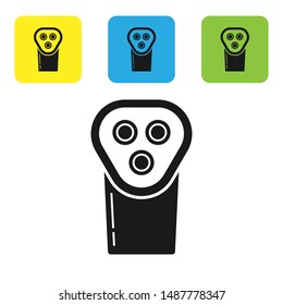 Black Electrical hair clipper or shaver icon isolated on white background. Barbershop symbol. Set icons colorful square buttons. Vector Illustration