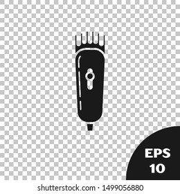 Black Electrical hair clipper or shaver icon isolated on transparent background. Barbershop symbol.  Vector Illustration