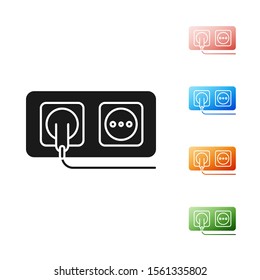 Black Electrical outlet icon isolated on white background. Power socket. Rosette symbol. Set icons colorful. Vector Illustration