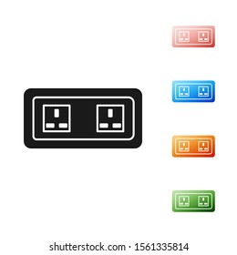 Black Electrical outlet icon isolated on white background. Power socket. Rosette symbol. Set icons colorful. Vector Illustration