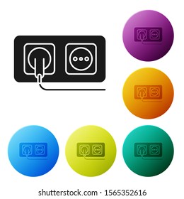 Black Electrical outlet icon isolated on white background. Power socket. Rosette symbol. Set icons colorful circle buttons. Vector Illustration