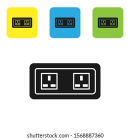 Black Electrical outlet icon isolated on white background. Power socket. Rosette symbol. Set icons colorful square buttons. Vector Illustration