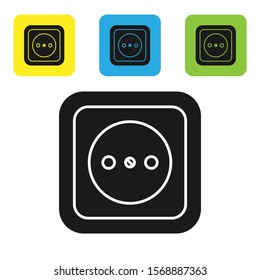 Black Electrical outlet icon isolated on white background. Power socket. Rosette symbol. Set icons colorful square buttons. Vector Illustration