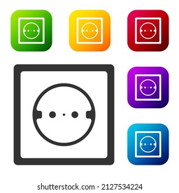 Icono de salida eléctrica negro aislado en fondo blanco. Toma de corriente. Símbolo de rosette. Establezca iconos en los botones cuadrados de color. Vector