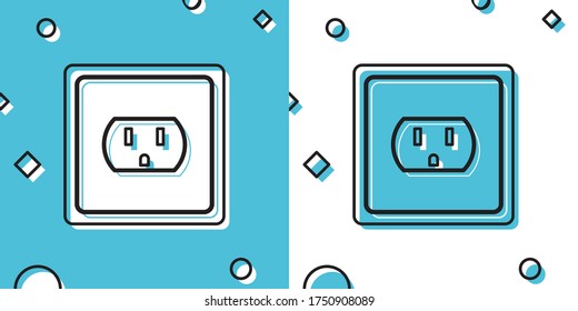 Black Electrical Outlet in den USA Symbol einzeln auf blauem und weißem Hintergrund. Netzstecker. Zufällige dynamische Formen. Vektorgrafik