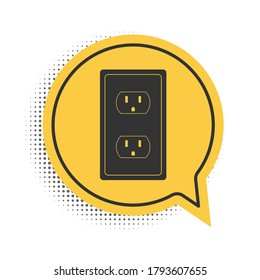 Black Electrical outlet in the USA icon isolated on white background. Power socket. Yellow speech bubble symbol. Vector.