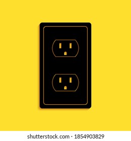 Black Electrical outlet in the USA icon isolated on yellow background. Power socket. Long shadow style. Vector.