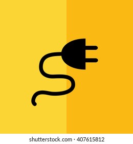 Black electrical plug icon vector illustration. Yellow background