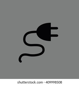 Black electrical plug icon vector illustration. Gray background
