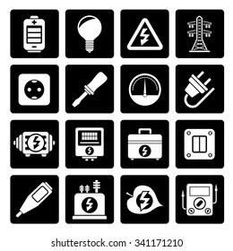 Black Electricity, power and energy icons - vector icon set