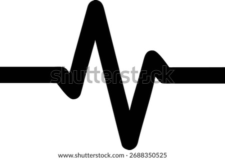 A black electrocardiogram (ECG) line is displayed, representing heart activity. The line shows the electrical impulses of the heart. Isolated on a white background.
