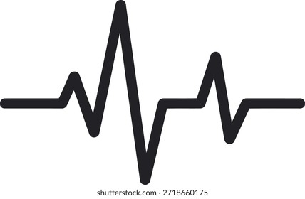 Gráfico de linha de eletrocardiograma preto sobre pulso de frequência cardíaca de fundo branco