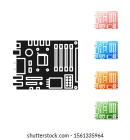 Black Electronic computer components motherboard digital chip integrated science icon isolated on white background. Circuit board. Set icons colorful. Vector Illustration