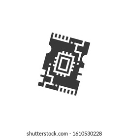 Black Electronic computer components motherboard digital chip integrated science icon isolated on white background. Circuit board. Vector Illustration