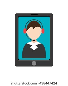 black electronic device with blue screen and man avatar on the screen over isolated background, vector illustration 
