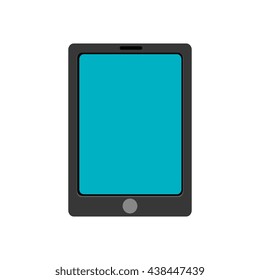 black electronic device with blue screen over isolated background, vector illustration 