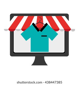 black electronic device screen with colorful shirt icon on the screen over isolated background, vector illustration, commerce concept