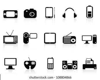 black electronic objects icons set