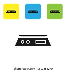 Black Electronic scales icon isolated on white background. Weight measure equipment. Set icons colorful square buttons. Vector Illustration
