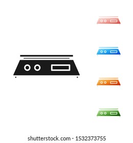 Black Electronic scales icon isolated on white background. Weight measure equipment. Set icons colorful. Vector Illustration