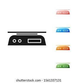 Black Electronic scales icon isolated on white background. Weight measure equipment. Set icons colorful. Vector Illustration