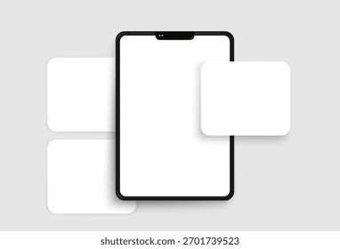 Maqueta de tableta electrónica negra para redes sociales con Plantillas posteriores. Plantilla de Vector.