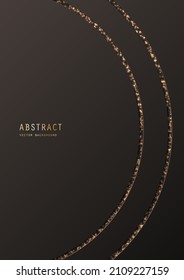 Black elegant background with rounded curves, golden glitter, sparkles and copy space. Premium geometric decorative design template of invitation, brochure, notebook or card. Cover in minimalism style