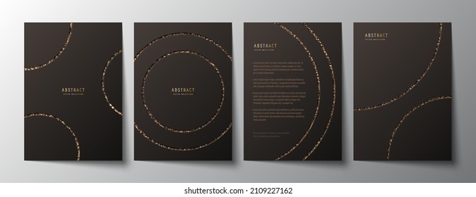Tonos negros y elegantes, con curvas redondeadas, brillantes dorados y destellos. Plantillas de diseño geométrico premium de invitación, folleto, bloc de notas o tarjeta. Colección de cubiertas en estilo minimalista