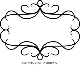 Black elegant calligraphic horizontal frame featuring intricate swirls and flourishes, isolated against a white background, providing ample copy space for text and messages