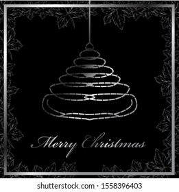 the black elegant christmas tree with pine tree and silver decoration logo
