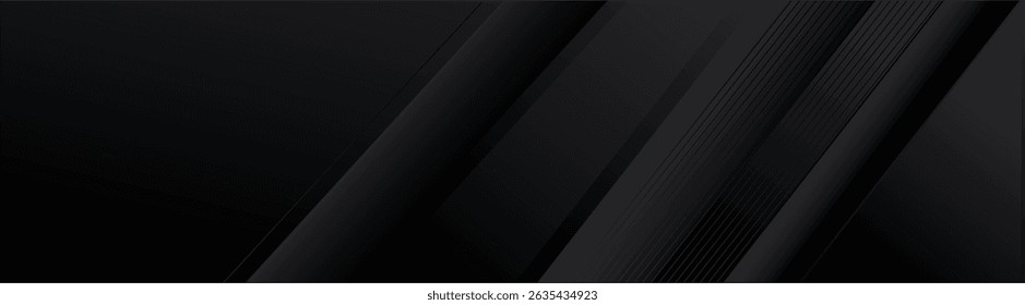 Black elegant dark deep grey horizontal dynamic abstract vector background with diagonal lines. Modern creative halftone premium gradient. Cover of business presentation banner sale event night party