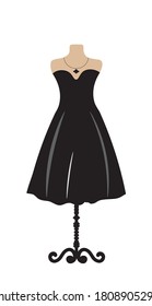 Black elegant dress on mannequin, vector