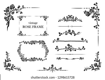 Black elegant elements set of roses for holiday design wedding, anniversary, party, birthday. For invitation, ticket, leaflet, banner, poster and tattoo. Fairy floral flourish design elements