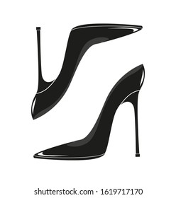 Black elegant fashilonable high heeled women shoes isolated icon. Vector illustration