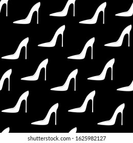 Black elegant fashilonable high heeled women shoes on white background. Seamless pattern. Vector illustration