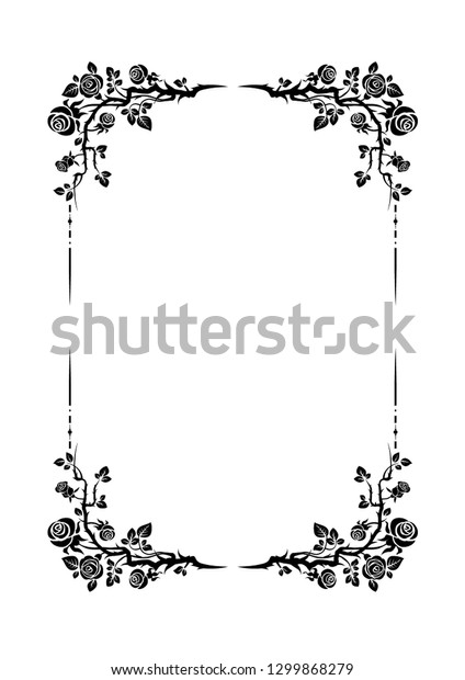 Black elegant\
frame of roses for holiday design wedding, anniversary, party,\
birthday. For invitation, ticket, leaflet, banner, poster and\
tattoo. Fairy flourish design\
elements
