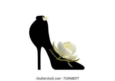 Black elegant high-heeled shoes. The art and fantasy of high fashion.
